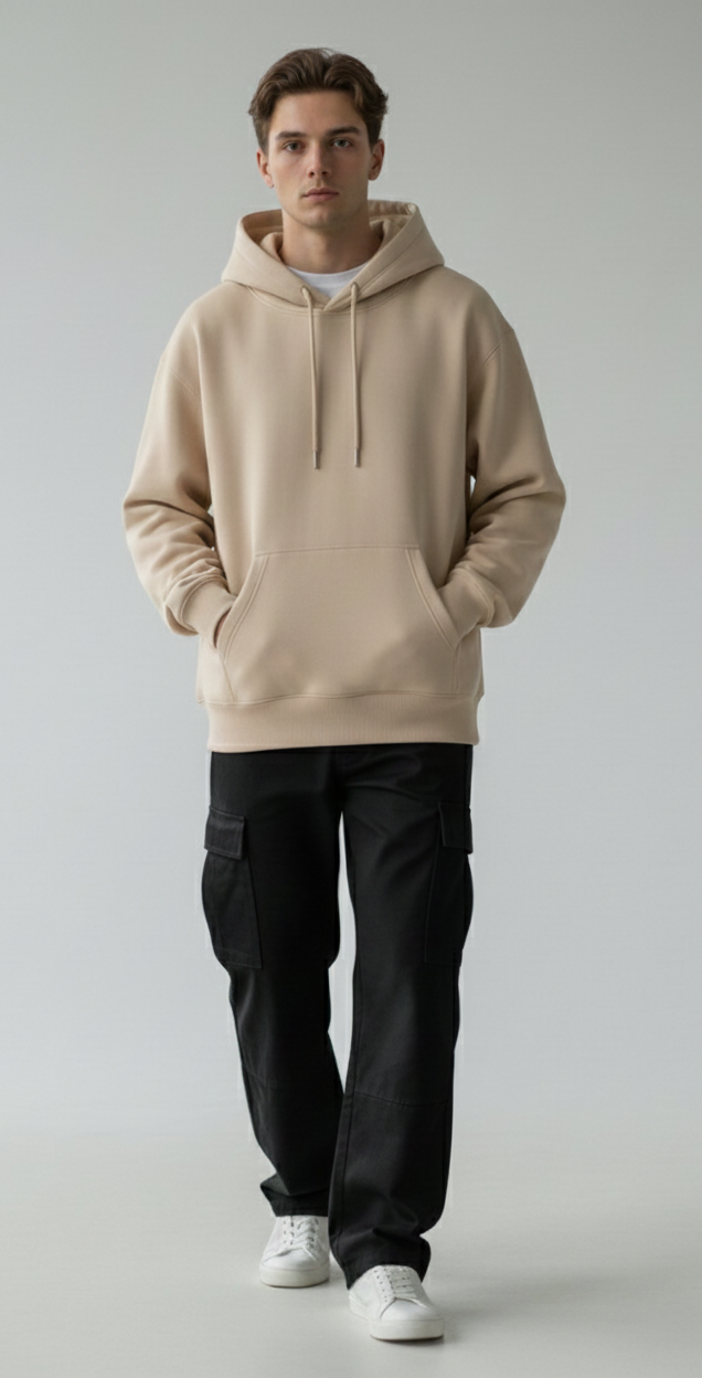 Classic Solid Hoodie: Beige