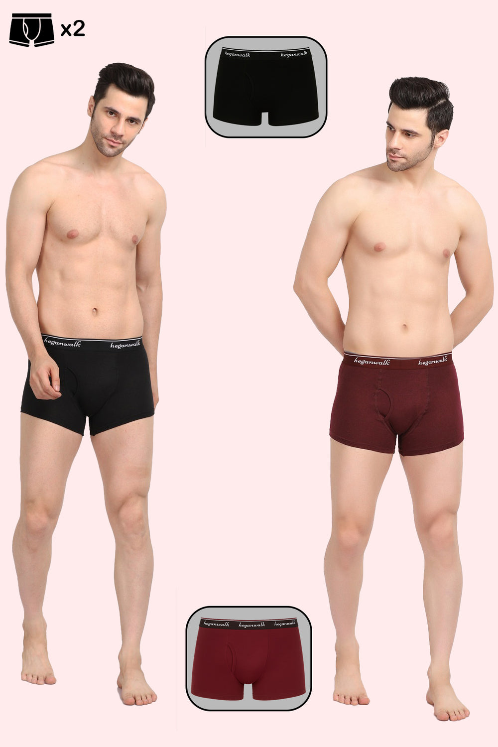 X-POP Mehroon/Black Trunks Pack Of 2 HW