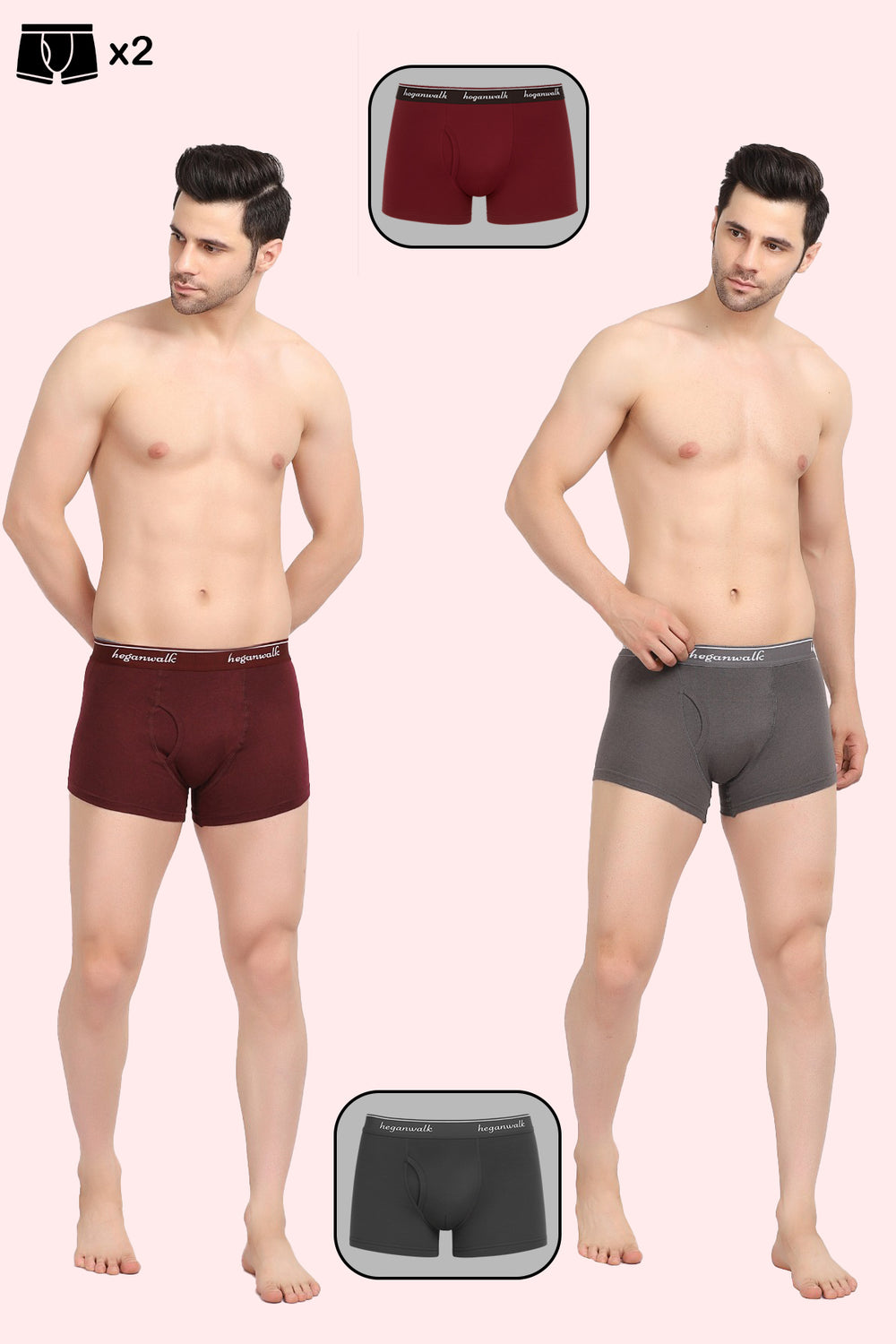 X-POP Mehroon/Grey Trunks Pack Of 2 HW