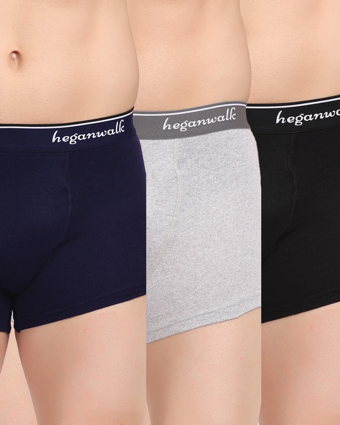 Heganwalk Pack of 3 Pocket Trunks Grey/NavyBlue/Black