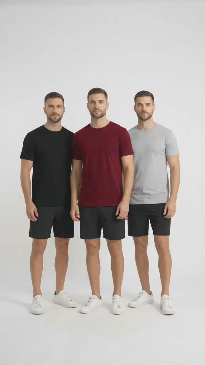 Maroon, Black & Grey Pack Of 3 T-Shirt